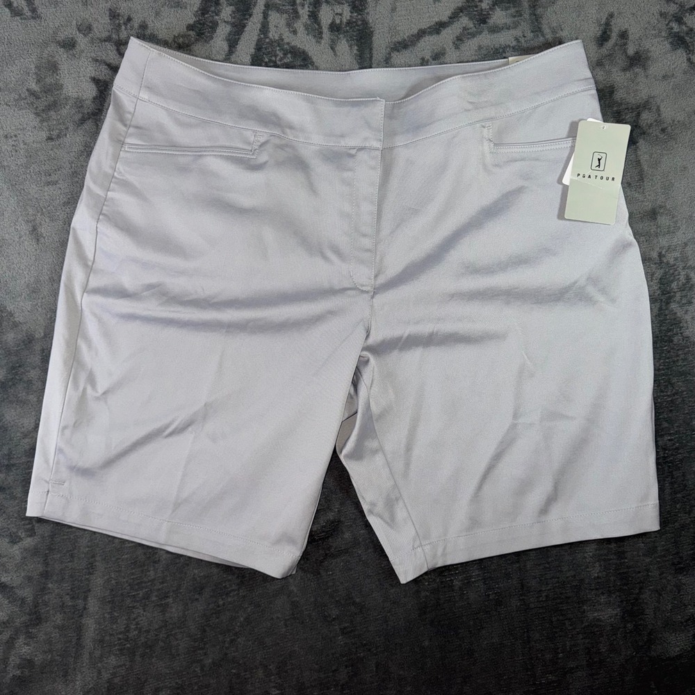 Women 18 PGA Tour Golf Shorts Sleet Grey New Stretch Waistband PVBF7089DS